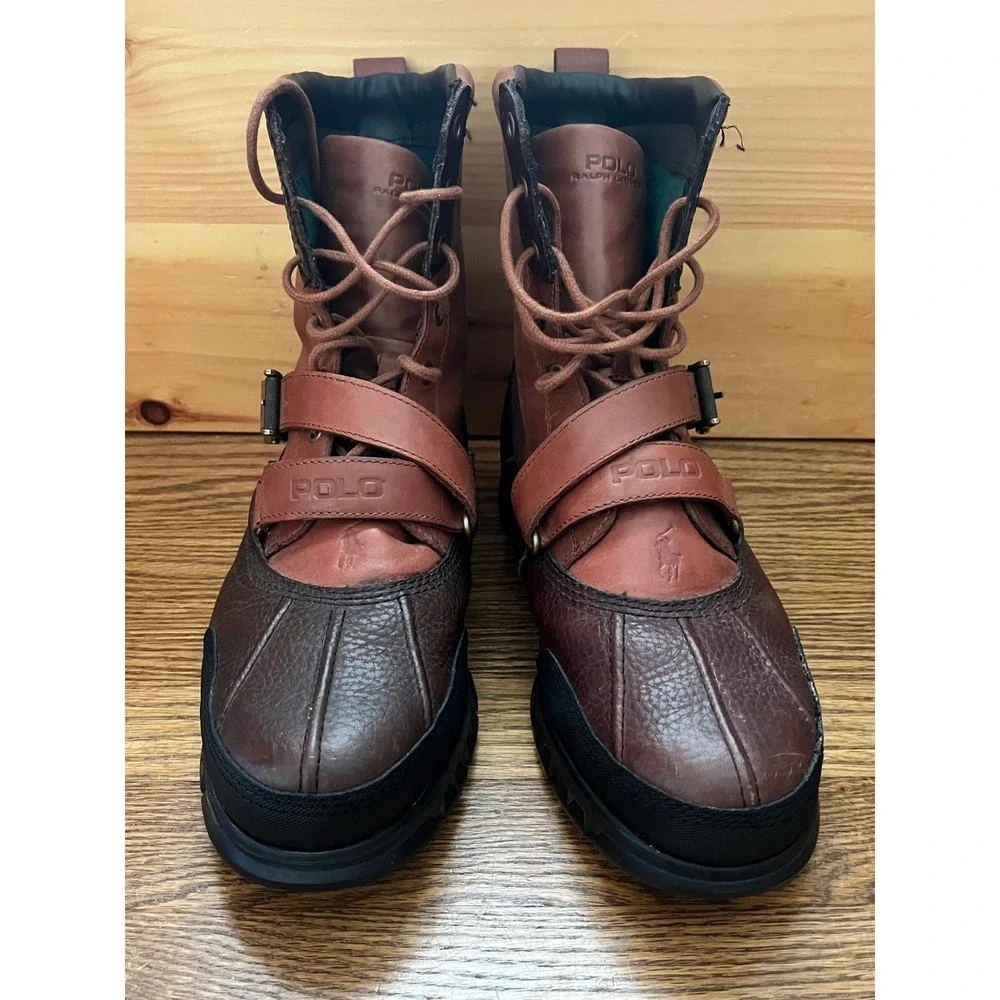 Polo Ralph Lauren Tavin Leather Shearling Duck Boots Mens 12D Brown 0862